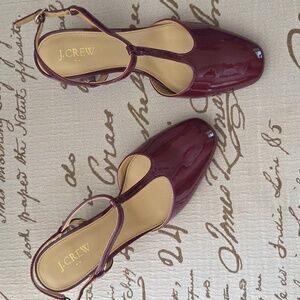 J. Crew Factory Burgundy Patent T-Strap Heels